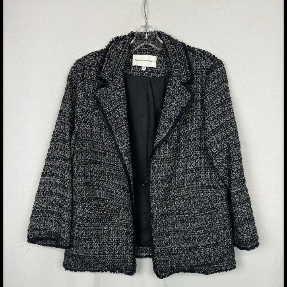Cupcakes And Cashmere Gregory Tweed Blazer Jacket Black Size M